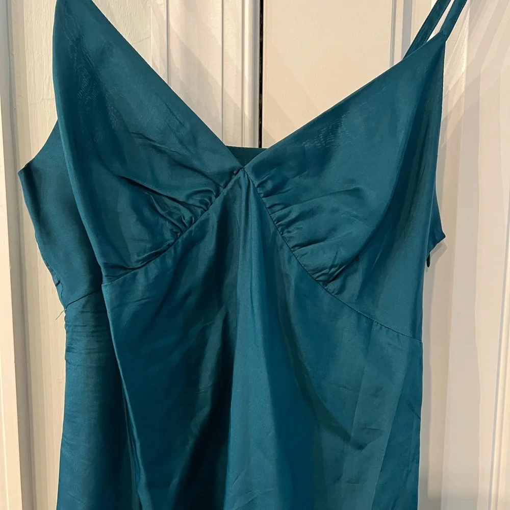 Ruth Anthropologie Elegant Black Teal Lace Silk Slip Dress Size 4 - Picture 9 of 12
